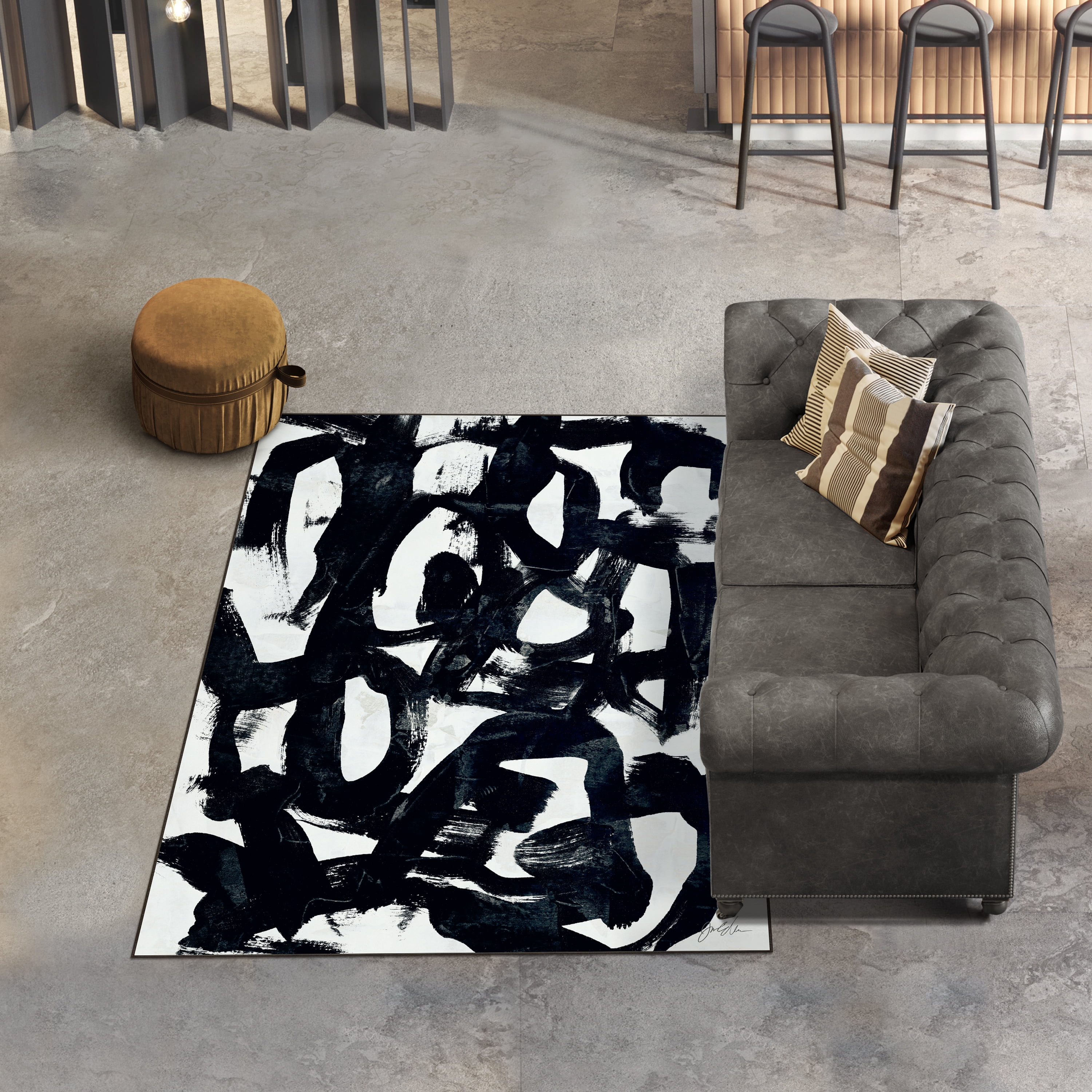 Graffiti Tangle I Washable Abstract Art Area Rug size 5'x8', Power-loomed, Heavenly Softness with Non-Slipping Backing