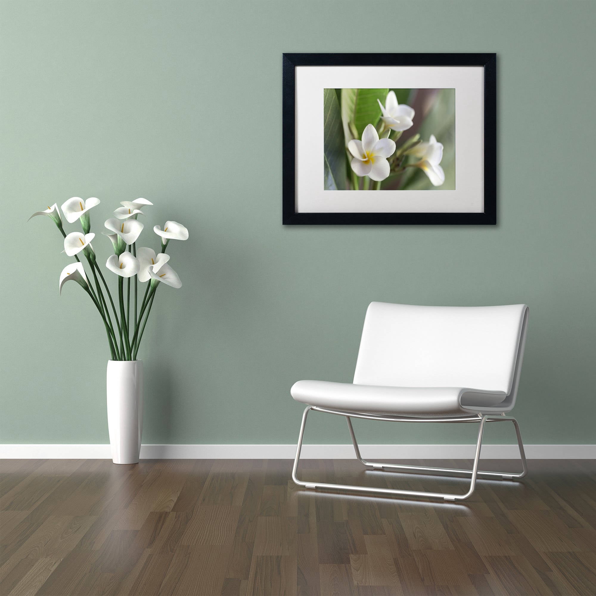 Trademark Fine Art 'Plumeria Bloom' Canvas Art by Pierre Leclerc, White Matte, Black Frame