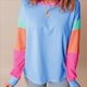 thumbnail image 4 of Camisetas de Larga para Mujer 2025, Cuello Redondo, Bloques de Color Azul L, 4 of 6