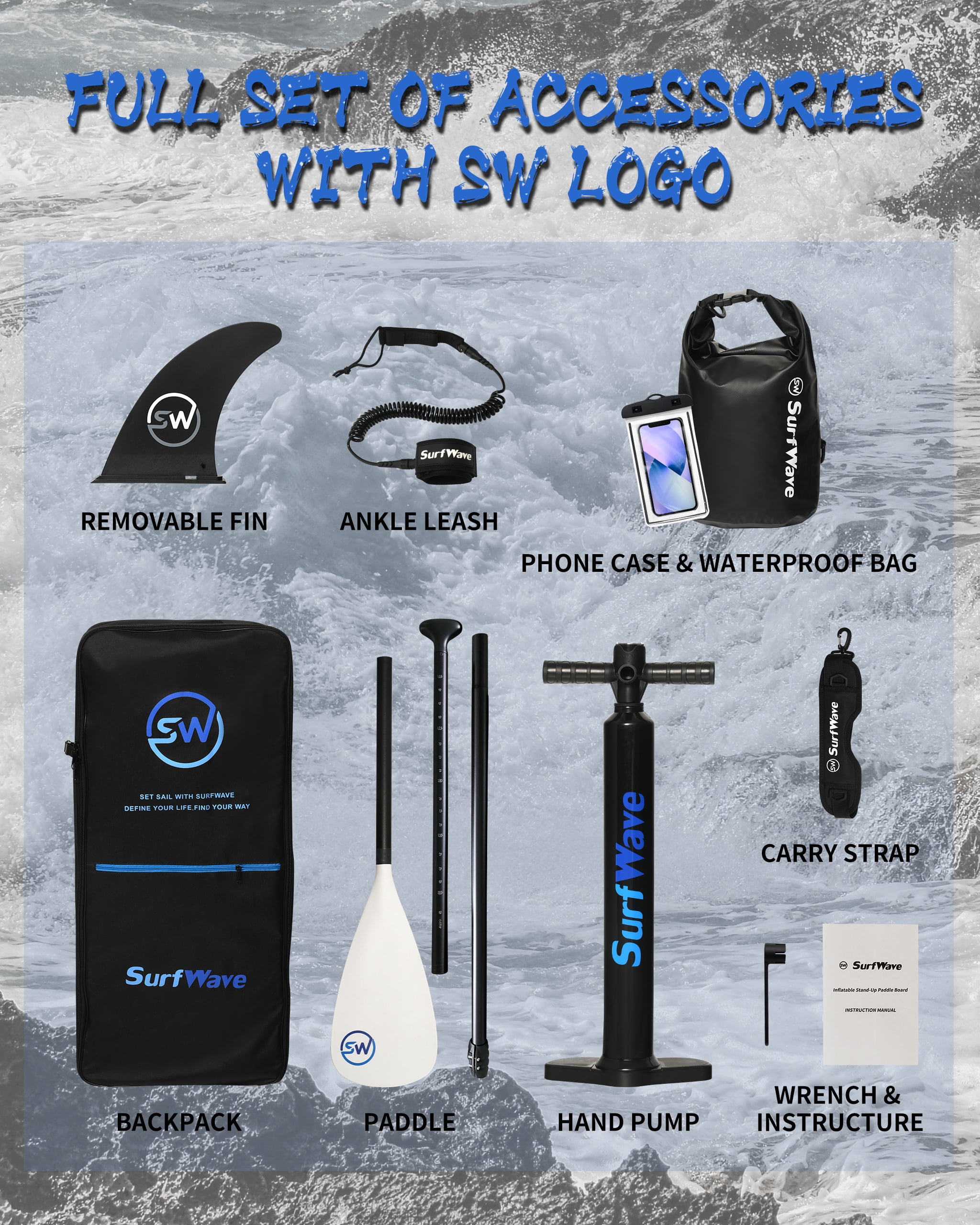 E-Western Inflatable Paddle Board 11'×34"×6" with Accessories - Portable, Stable, Ideal for Novice and Travel Adventures