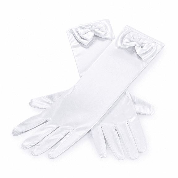 FLORNIX Little Girls Gloves, Princess Long Gloves Shiny Silky Satin Gloves for Kids Party, Wedding, Formal Pageant Ages 2 to 8 Years Old White