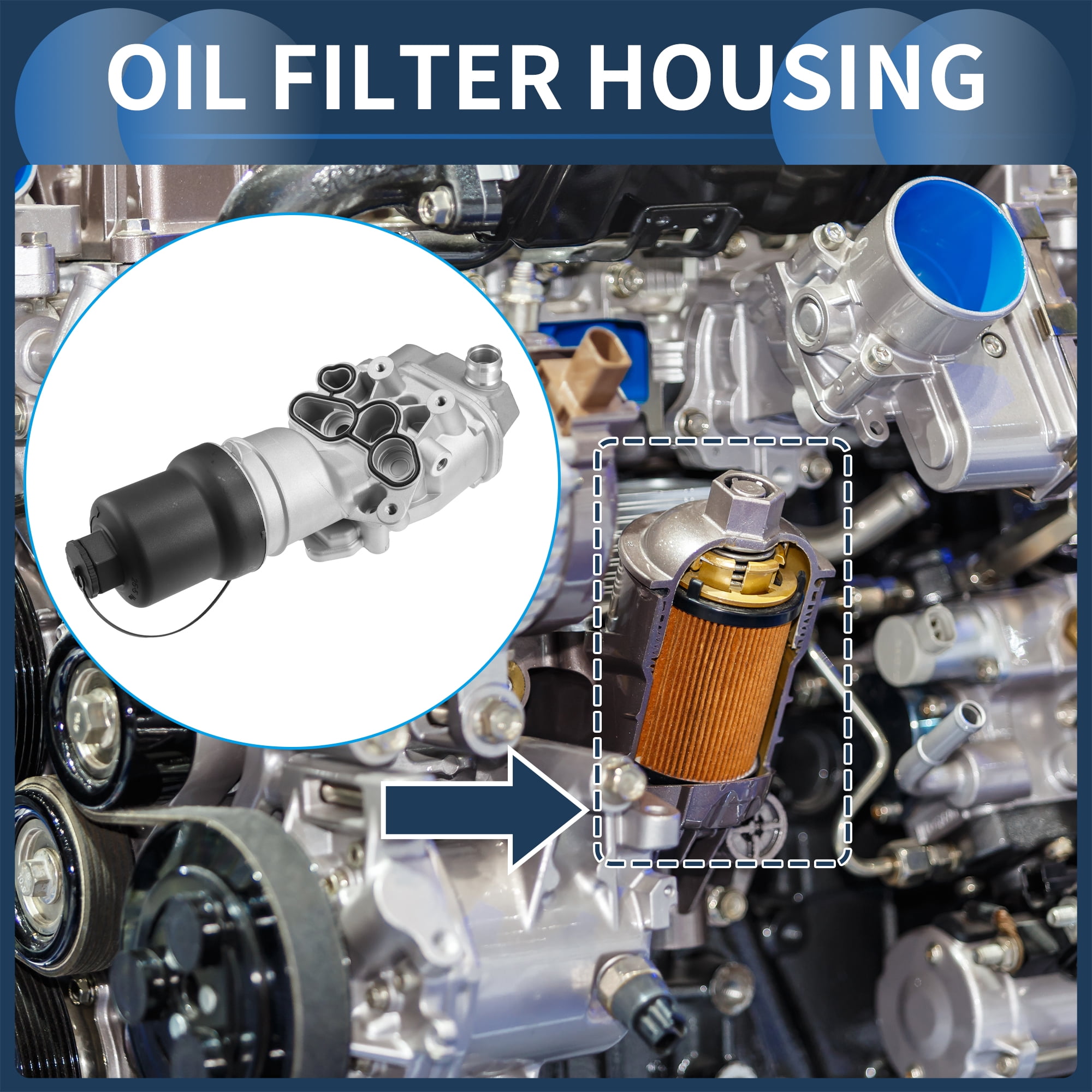 Engine Oil Filter Base Housing Assembly No.06F115397H for Audi A3 A4 TT Aluminum Alloy Silver Tone 1 Pc