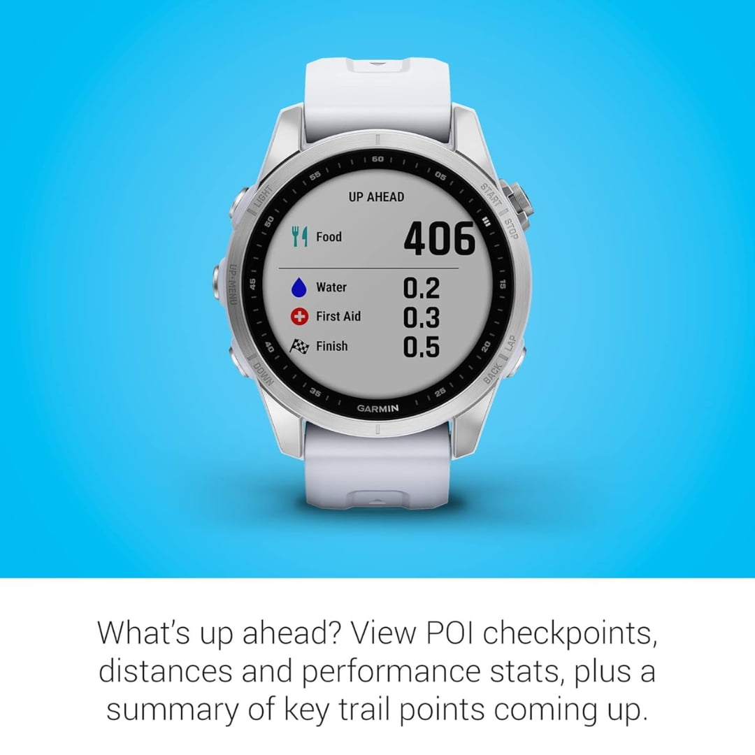 Restored Garmin Fenix 7S GPS Smartwatch Touchscreen Silver with Whitestone Band (Refurbished)
