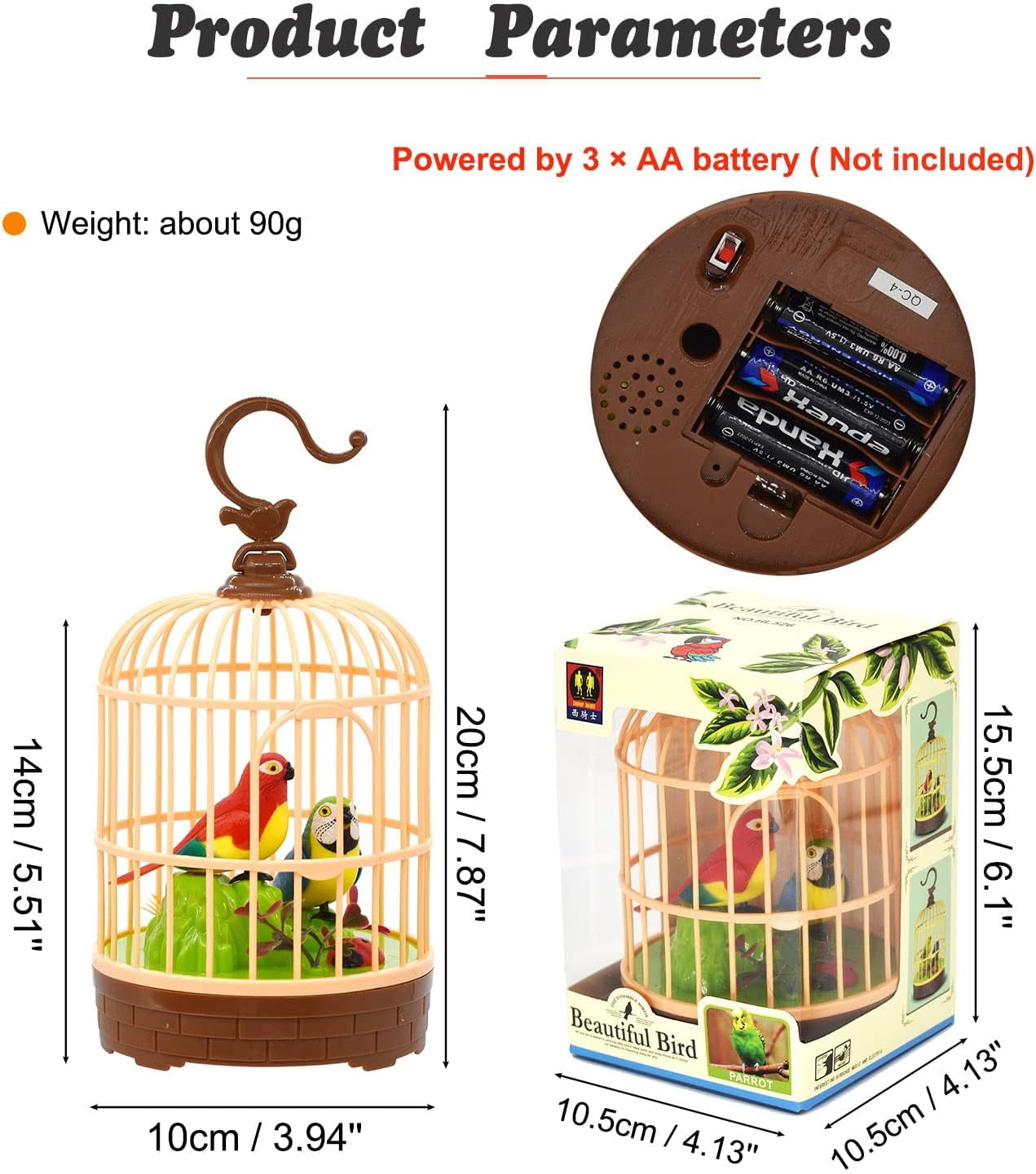 Voice-Activated Induction Birdcage Toy, Talking Chirping Fluttering Parrot Birds Toy