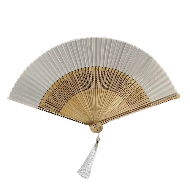 Conjunto de abanicos de papel hechos a mano con borlas y diseño tallado. Abanico plegable oriental para el hogar, fiestas al aire libre, bodas y decoración. Abanico tradicional de seda.