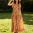 thumbnail image 6 of Yeaiivve Floral Maxi Dress for Women Tie Shoulder Bohemian Summer Dresses Sleeveless Tiered Smocked Flowy Boho Dress Long Ruffle Hem Vacation Sundress Orange,XXL, 6 of 9