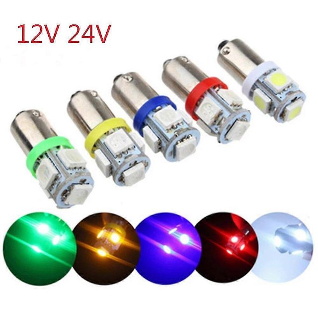 10pcs Ba9s Car LED Bulb T4w T11 5050 5 Smd Interior Light Bulbs Dc 12v 24v Super Bright License Plate Light Auto Lighting White Blue
