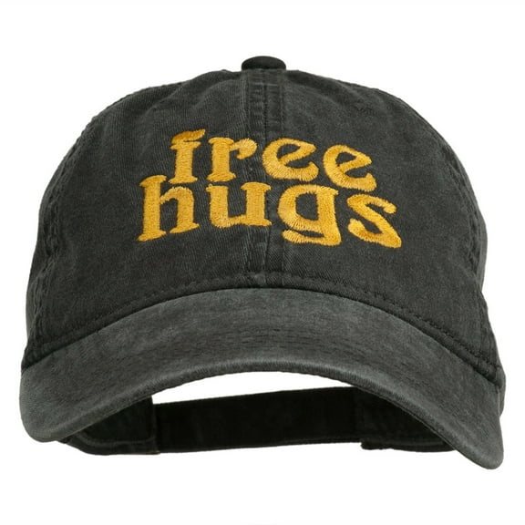 Free Hugs Embroidered Washed Dyed Cap - Black OSFM