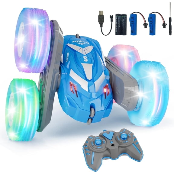 EACOPOL RC Stunt Car for Kids, 4WD Remote Control Car with LED Light-Up Wheels, 360° Rotation & 180° Flip, 2.4GHz Off-Road Toy Car for Boys & Girls Ages 3–10 (Blue)