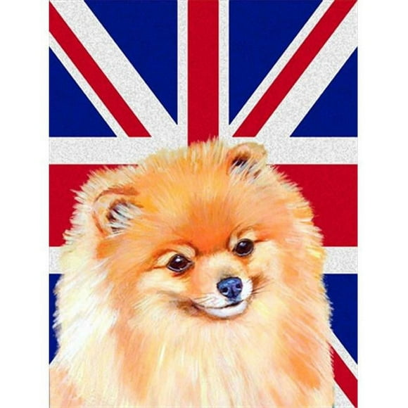 Carolines Treasures LH9498GF Pomeranian With English Union Jack British Flag Flag Garden Size