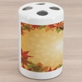 thumbnail image 1 of Harvest Ceramic Toothbrush Holder, Striped Dotted Background and Vibrant Maple Aspen Oak Leaves Seasonal Nature, Decorative Versatile Countertop for Bathroom, 4.5" X 2.7", Red Green Orange, 1 of 4