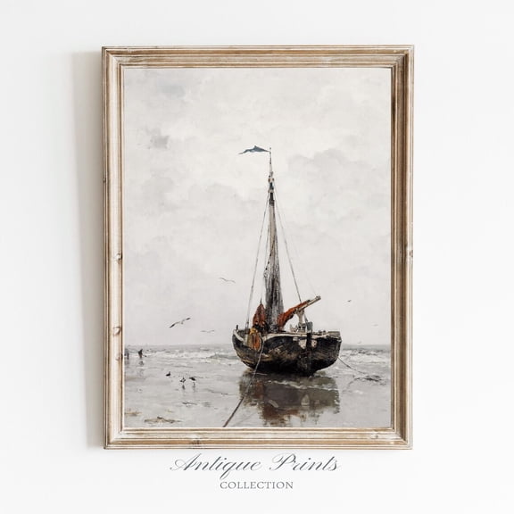 Moody Sailing Vintage Wall Art, Sailboat, Antique Seascape Print, Nautical Wall Art, Poster, Unframed Poster Size 8x12