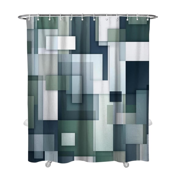 Navy Blue Fabric Shower Curtain - Geometric Shower Curtain Set with 12 Plastic Hooks, Water Repellent, Machine Washable, Modern Decorative Polyester Cloth Shower Curtains for Bathroom - 72x84