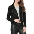 thumbnail image 2 of INSPIRE CHIC Women's Motorcycle Jacket Faux Suede Solid Color Asymmetric Zipper Jacket 2XL Black, 2 of 7