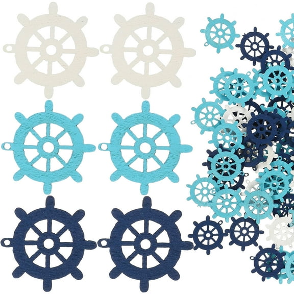 HEMOTON 100Pcs Wooden Ship Wheel Wooden Ship Rudder Decoration Wall Hanging Ornament for Home