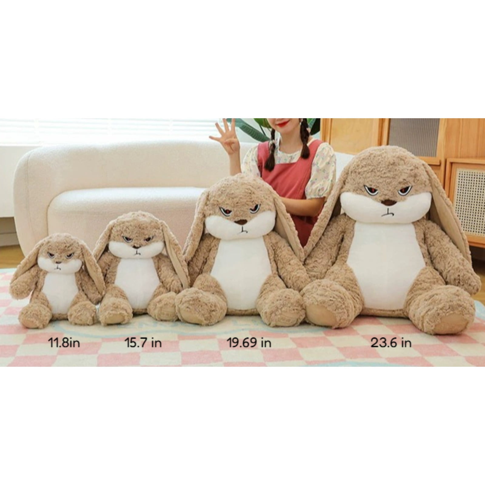 Angry Bunny Plush Toy Cute Soft Stuffed Rabbit Funny Animal Doll Decor Gift
