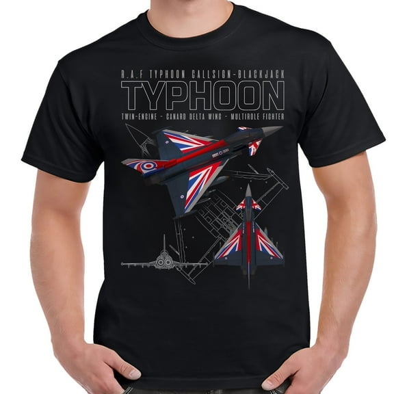 Typhoon UK Union Flag Eurofighter - Schematic Black Adult Shirt-6XL