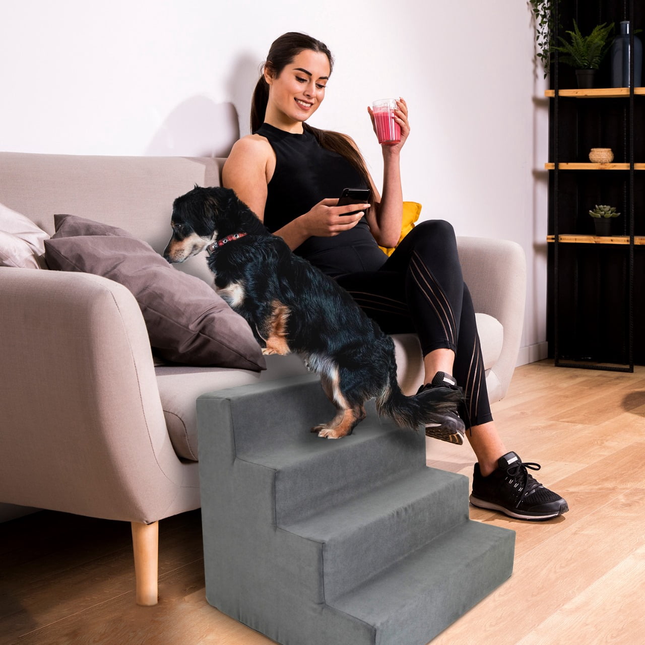Precious Tails Deluxe High-Density Foam 4-Step Pet Stairs for Dogs and Cats - Durable, Lightweight, and Portable Staircase for Easy Mobility Assistance
