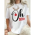 thumbnail image 1 of Women's Fun Deer Print T-Shirt - Casual Crew Neck, Short Sleeve, Stretchy Polyester Blend, Machine Washable - Perfect for Summer & Holidays, 1 of 6