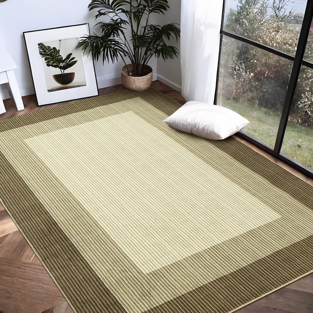 Area Rug – 8x10 Washable Modern Abstract – Non-Slip, Non-Shedding – Low-Pile Minimalist Bordered – Foldable Soft – Living Room, Bedroom & Dining Room – Indoor, Brown