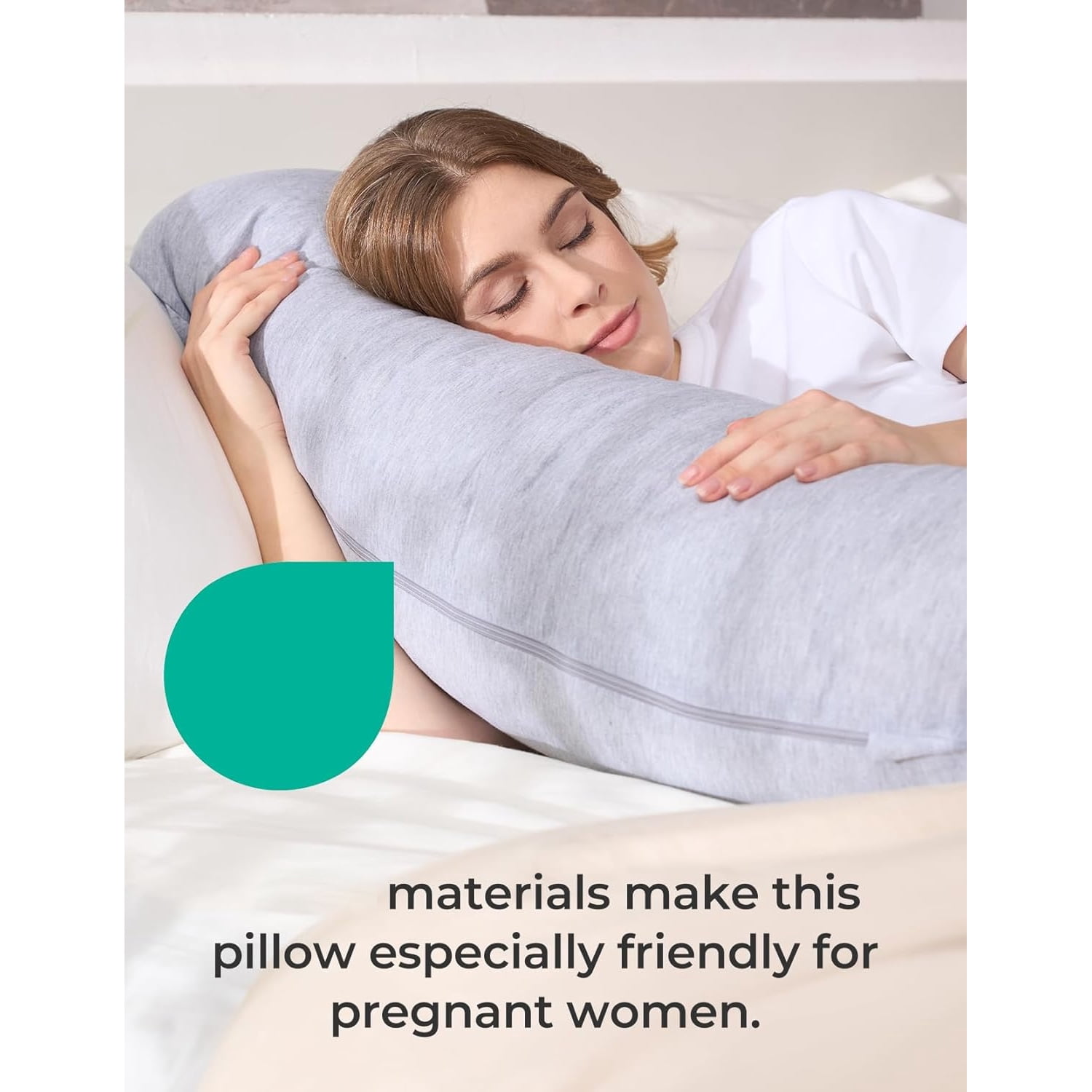 J-Shaped Pregnancy Pillow for Sleeping with Cooling Cover – Maternity Body Pillow for Pregnant Women, Side Sleeper Support for Belly, Hip & Leg, Deep Grey
