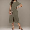 thumbnail image 6 of QingYiHua T Shirt Dresses for Women 2025 with Pockets,Womens Summer Dresses Short Sleeve Crewneck Front Slit Vacation Long Dresses, 6 of 7