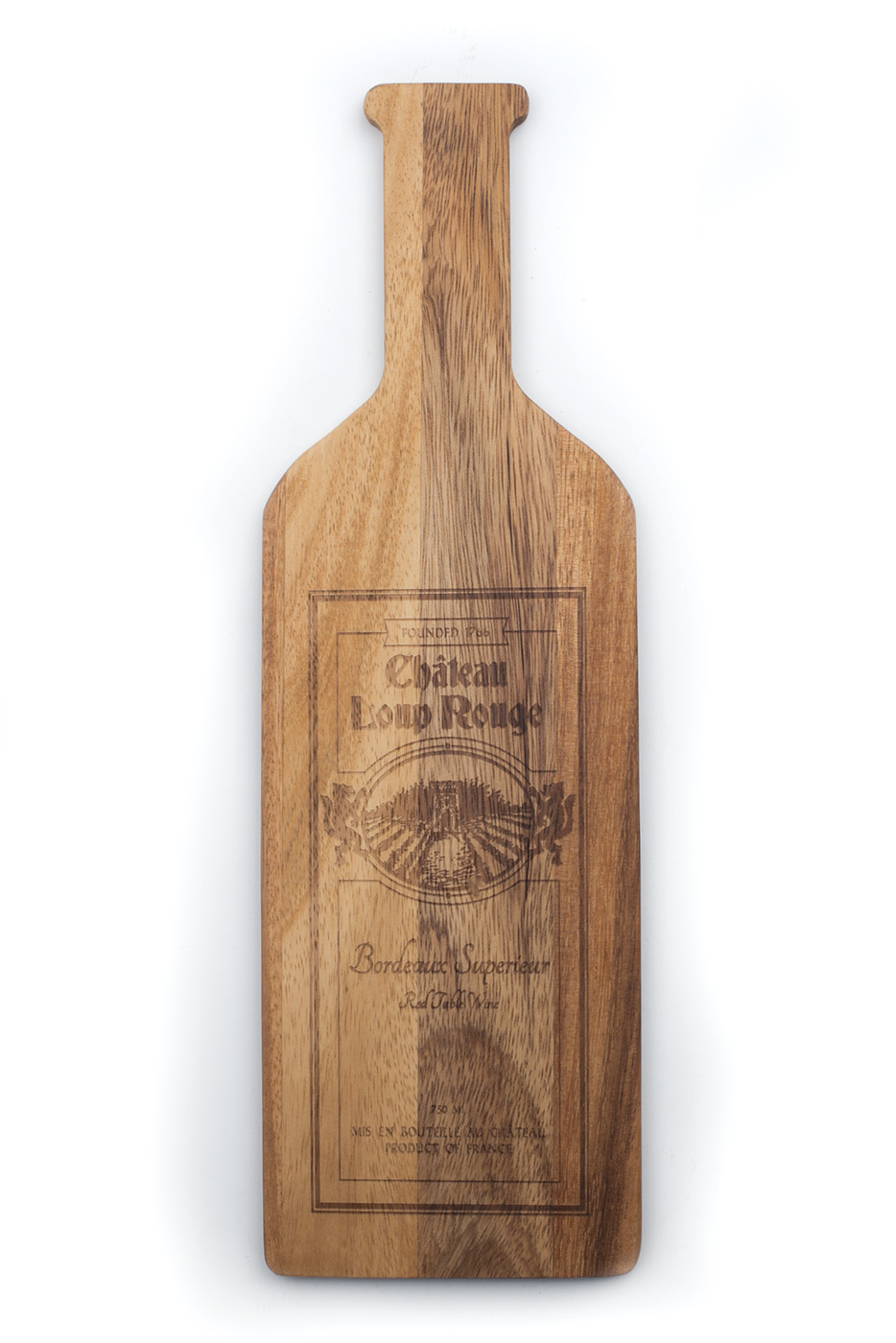 Ironwood Gourmet MultiUse Wine Bottle Serving Board, Acacia Wood, Bordeaux