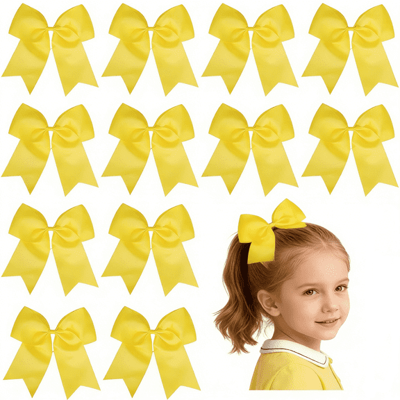 JoyBowie 12pcs Yellow Satin Hair Bows Vibrant Hair Accessories for Girls Suitable for Team Party Styling