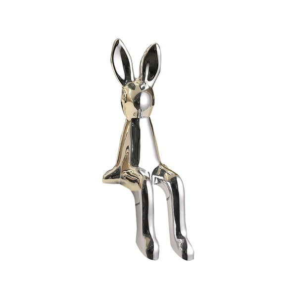 FXMLRLK 1-Piece Sitting Bunny Figurine Statue - Home, Office, Living Room, Bedroom - Accents, Decorations, Figurines - Small Statues for Bookshelf, Desk - Ideal Gifts (Silver)