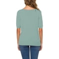 thumbnail image 4 of Bovemsi Women's Short Sleeves Sweaters V Neck Soft Pullover Top, Blue Women's Summer Short Sleeve T-Shirts, L, 4 of 9