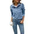 thumbnail image 2 of Women's Denim Jackets Fashion Casual Long Sleeve Solid Color Coat Button Down with Pocket Slim Fit Jean Cardigan Autumn Winter, 2 of 10