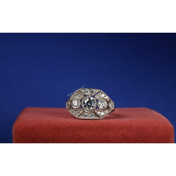 Three Stone Diamond Engagement Ring, Art Deco Milgrain Ring, Wedding Anniversary Ring For Wife, 925 Sterling Silver, 2.3 Ct Round Diamond, Promise Ring For Girlfriend