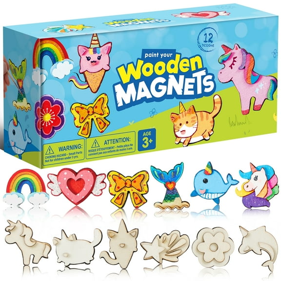 Fantasy Wooden Magnets Painting Art & Craft Kit,12 Piece for Kids Toddler Age 3