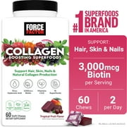 Force Factor Vegan Collagen Boosting Superfoods, Hair, Skin & Nails Supplement with Biotin, Vitamins & Antioxidants, Tropical Fruit, 60 Soft Chews