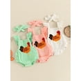 thumbnail image 5 of Baby Girls Rompers Fuzzy Rooster Embroidery Fly Sleeve Ruffles Infant Bodysuits Summer Clothes with Headband, 5 of 10