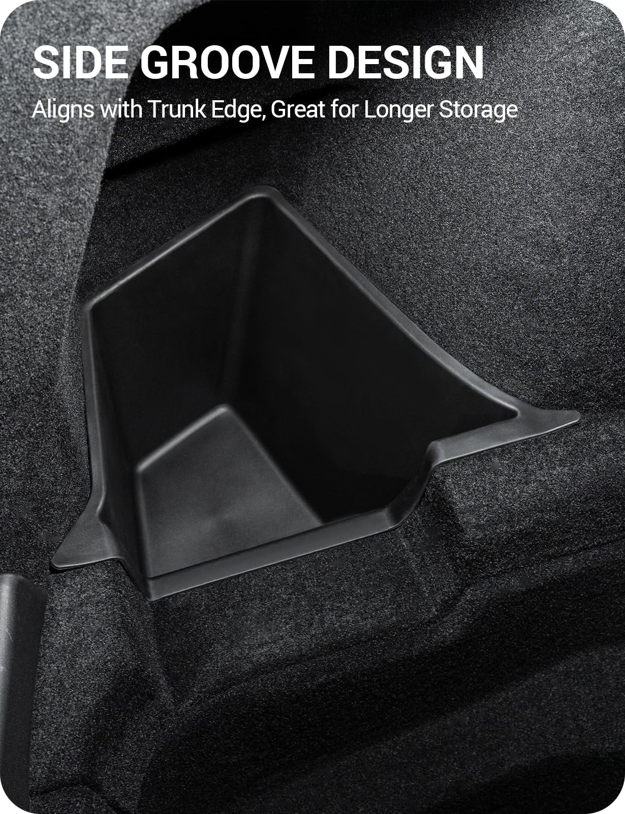 Tesla Model Y Trunk Storage Bins, (Proprietary Design) Trunk Organizer with Carpeted Lid, Rear Trunk Side Storage Box for 5-Seats Model Y Juniper Interior Accessories