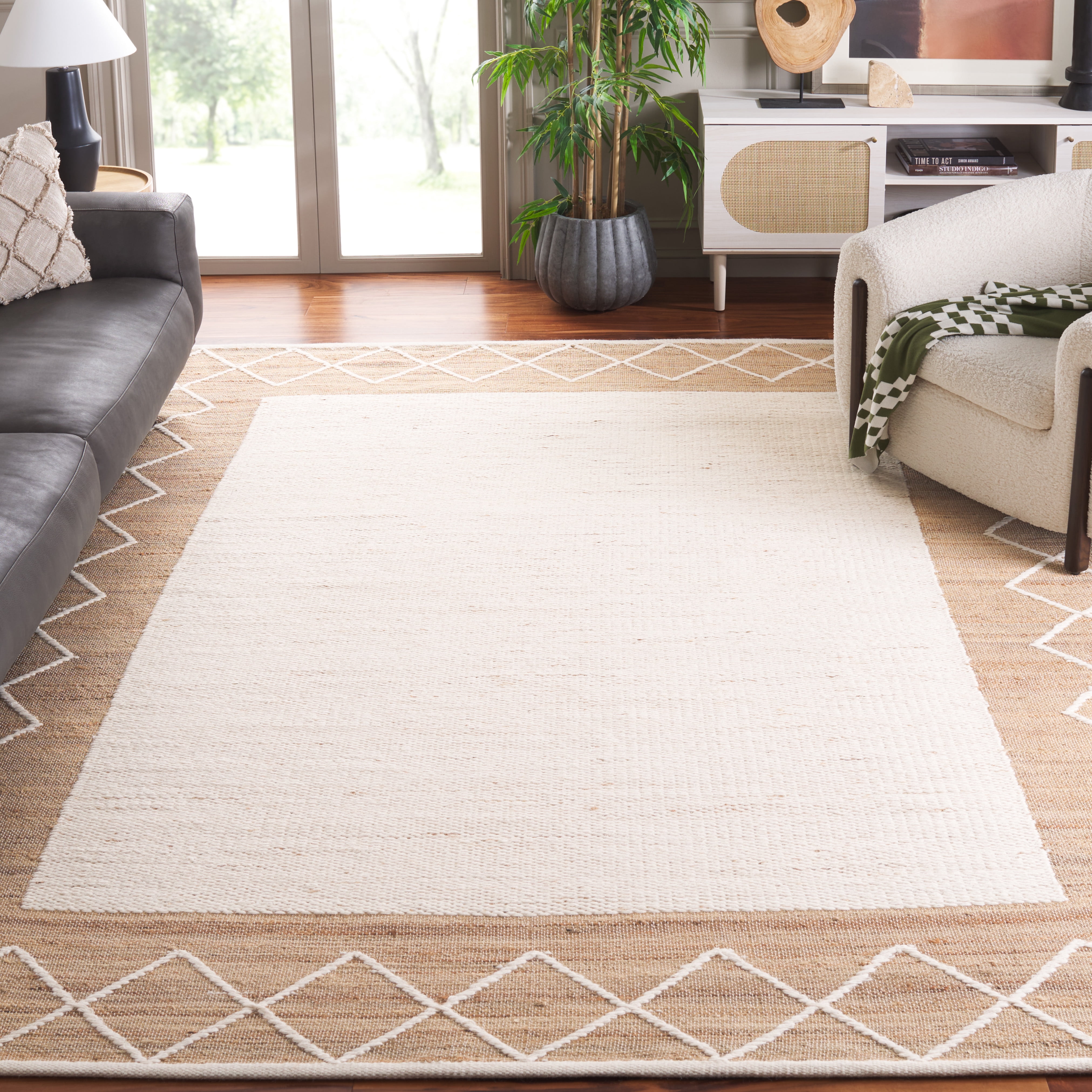 SAFAVIEH Natural Fiber Lalit Bordered Area Rug, Natural/Ivory, 8' x 10'