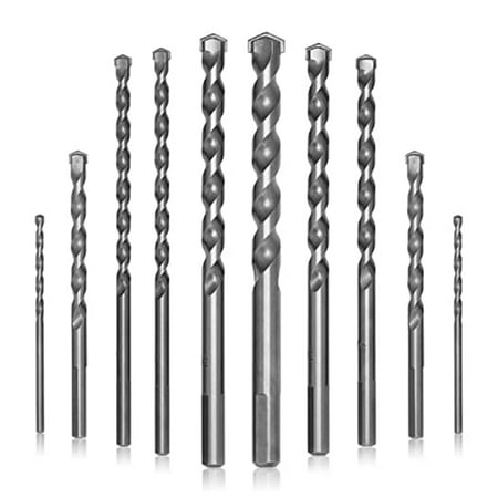 

Masonry Drill Bit Set-10Pcs Carbon Steel Carbide Tip Drills Through Concrete Masonry Triangle for Brick Masonry A