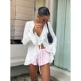 thumbnail image 2 of Women'S Tie Front Tops Sheer Mesh Bell Long Sleeve Ruffle Blouse Shirt Crop Top White L, 2 of 8