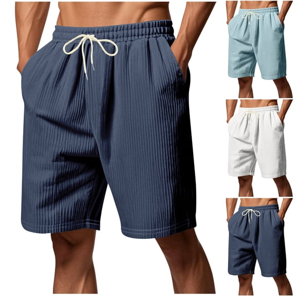RYDCOT Corduroy Shorts Men with Pockets Mens Corduroy Sweat Shorts Drawstring Elastic Waist for Spring Summer Beach Casual Shorts Navy