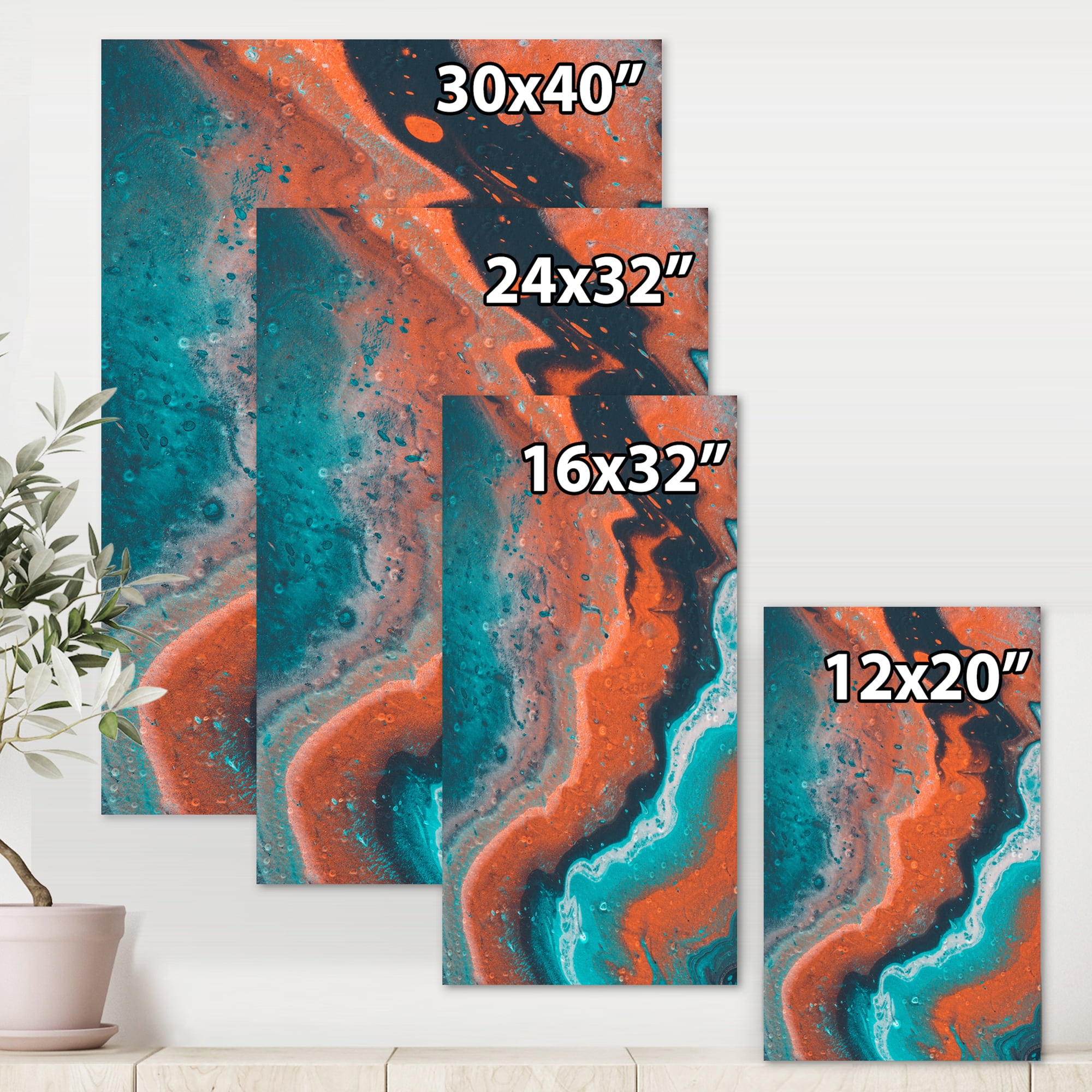 Designart ' Abstract Marble Composition In Orange and Blue I ' Modern Canvas Wall Art Print