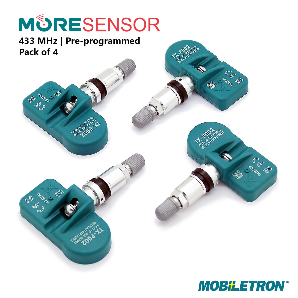 MOBILETRON 4-Pack 315MHz TPMS Tire Pressure Monitoring System Sensors Pre-Programmed for Lexus Scion Toyota TX-S008-4 OE Replacement Clamp-in 