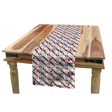 Abstract Table Runner, Tangled Wavy Ogee Lines Vertical DNA Like Borders with Round Spots, Dining Room Kitchen Rectangular Runner, 3 Sizes, by Ambesonne