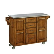 Home Styles Create-a-Cart Kitchen Cuisine Cart with Stainless Steel Top, Warm Oak Finish, Adjustable Shelving, Four Storage Drawers, Towel Rack