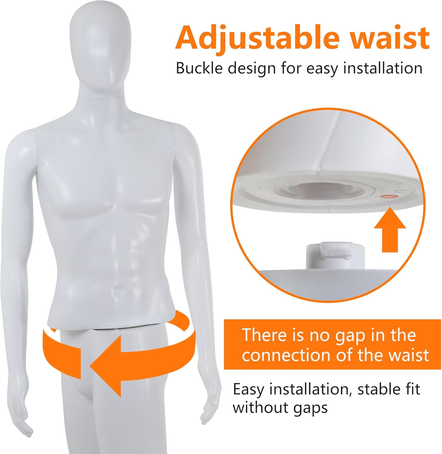 PayLessHere 73in Full Body Male Mannequin White PP Material Display Detachable Torso