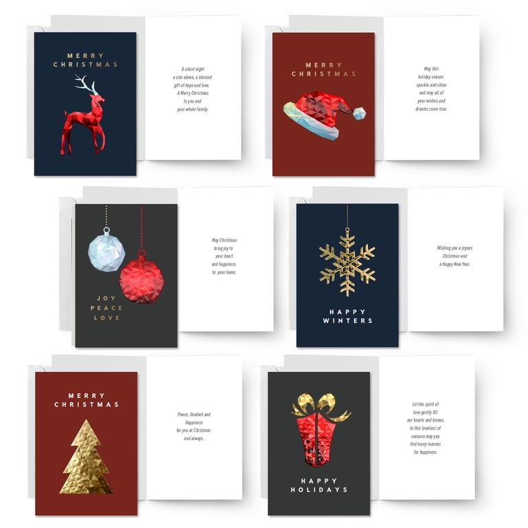18 Christmas Greeting Cards With Gold Foiling & Envelopes - 6.75x4.5 Inch Holiday Cards With Seal Stickers For Friends & Family