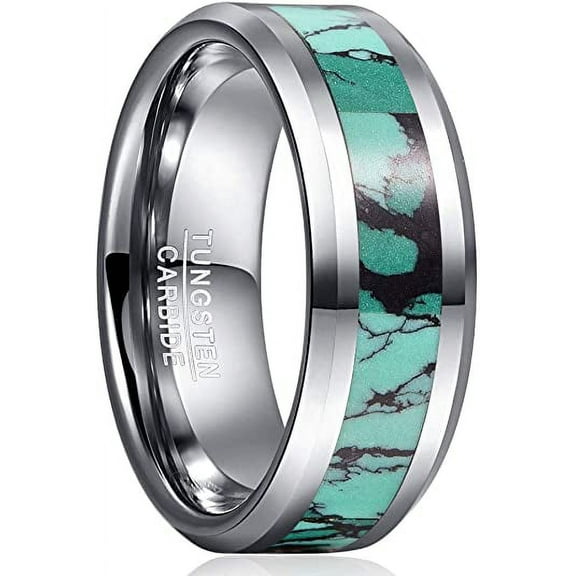 Men /Women 8mm Tungsten Wedding Rings Turquoise Inlay Engagement Anniversary Band Rings Comfort Fit Size 7-12