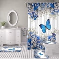 thumbnail image 5 of 4 Pieces Flower and Butterfly Shower Curtain Sets with Rugs, Romantic Blue Butterfly Shower Curtain, 5 of 7