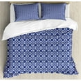 thumbnail image 1 of Dutch Queen Size Duvet Cover Set, Delft Style Geometric Pattern with Rhombuses and Hexagons Holland Design, Decorative 3 Piece Bedding Set with 2 Pillow Shams, Navy Blue and White, by Ambesonne, 1 of 3