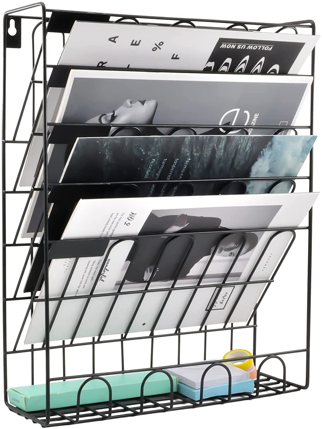 5-Tier Wall Mount File Organizer - Gold Metal Document Tray For Office & Home